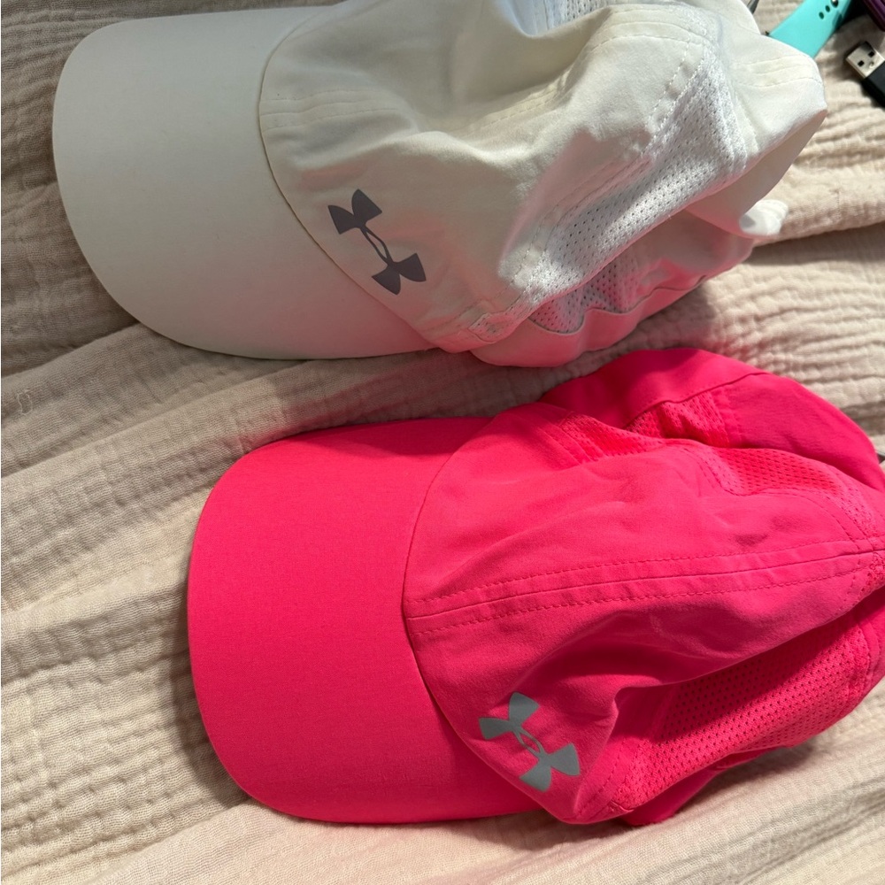 Under Armour white and Bright Pink Caps